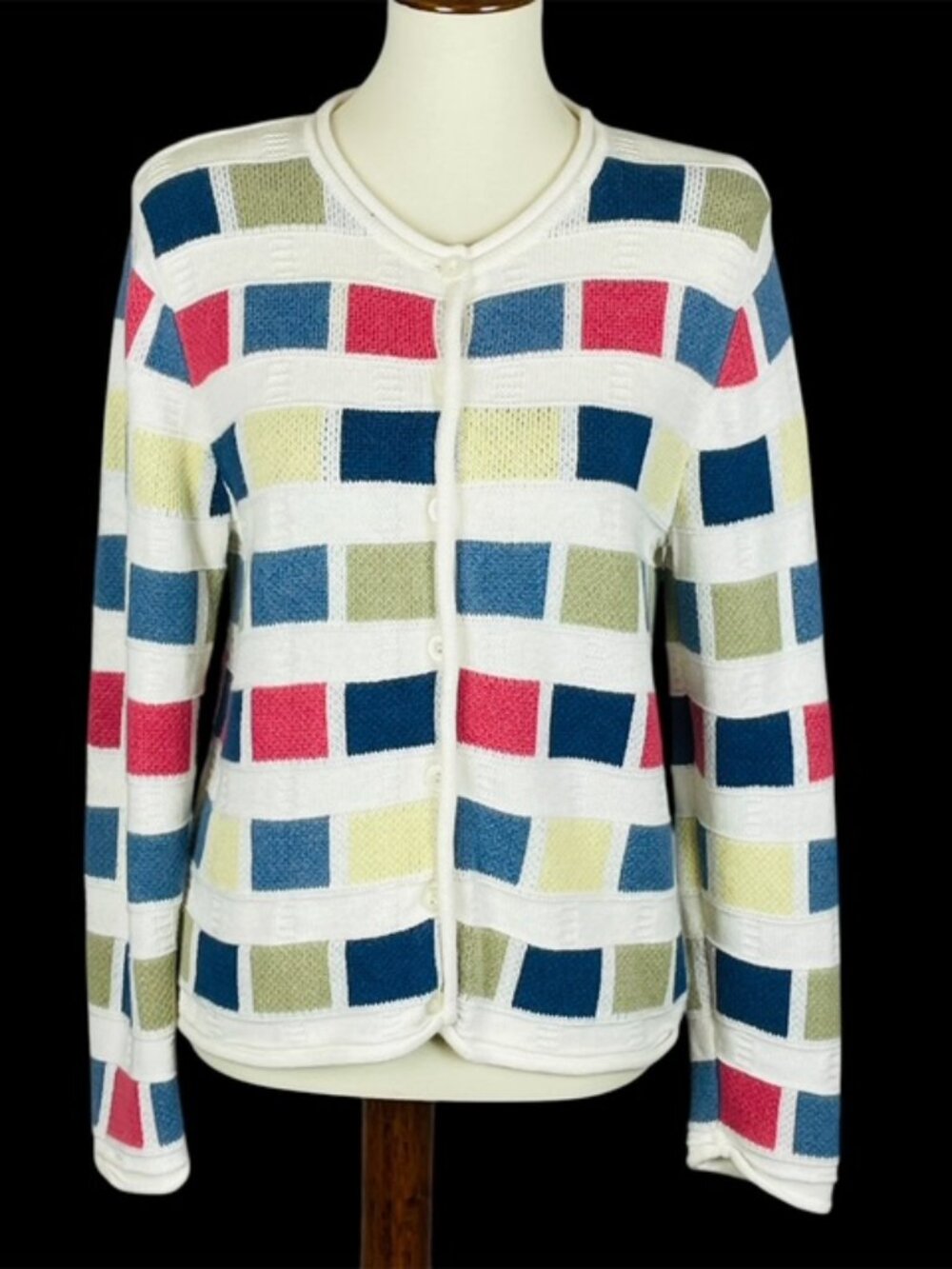 Vtg 2005 Christopher & Banks Colorblock Cardigan Sz S Y2K Patchwork Indie Preppy